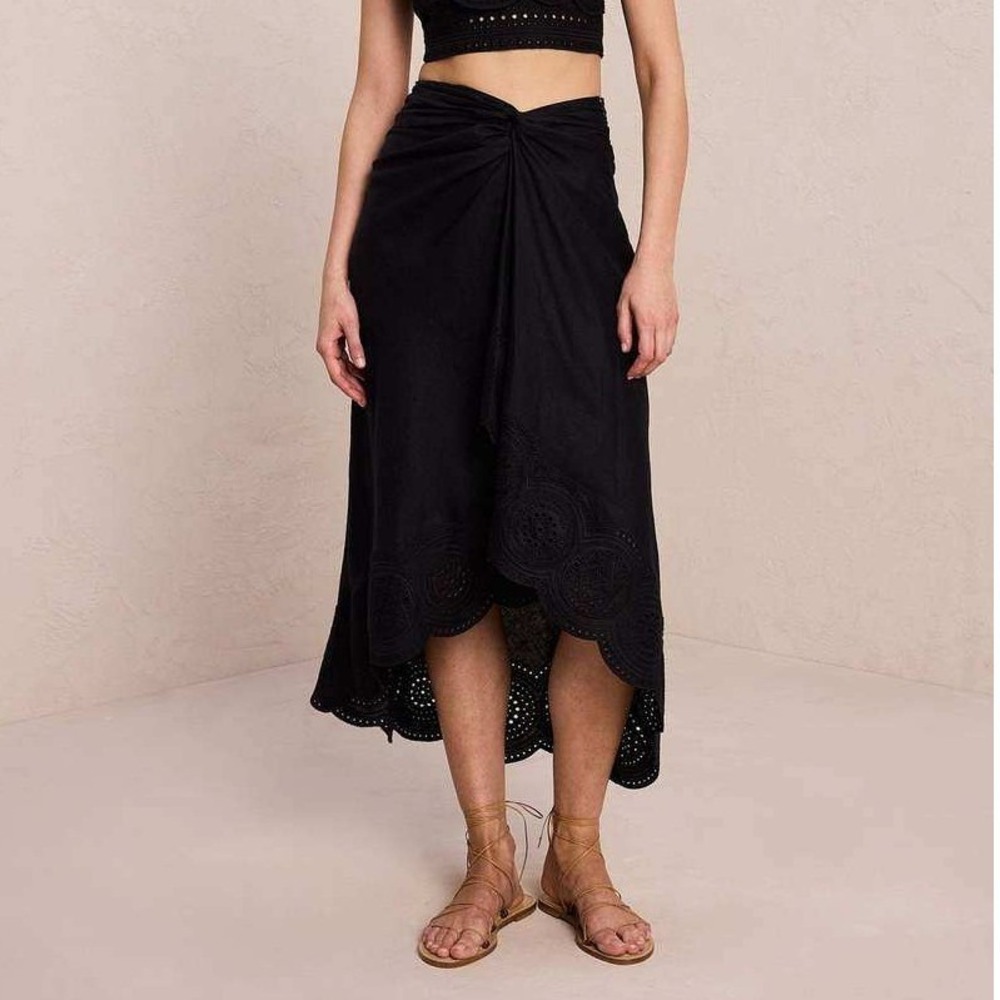 A.L.C. Womens Sabelo Black Eyelet Linen Wrap Skirt Size 6